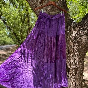 Vintage Deep Purple Velvet Plaided Maxi Skirt Tie Waist One Size